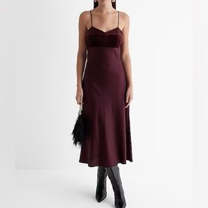 Express Women’s Satin & Velvet Burgundy Dress